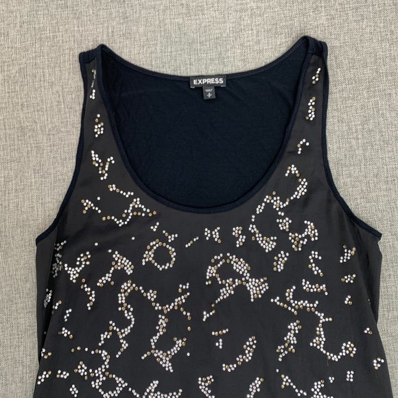 Express Sequin Black Tank Top Evening Part‎ Wear Small Round Neck Sleeveless - Picture 2 of 10